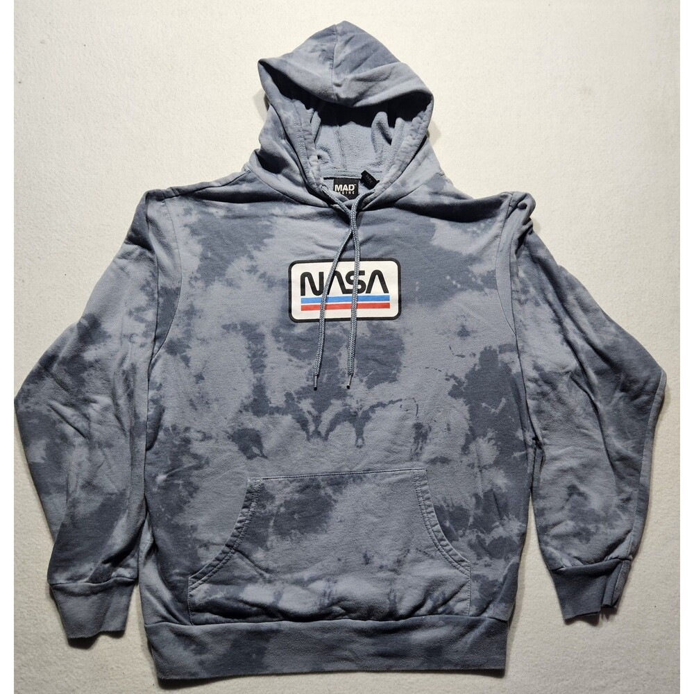 Mad Engine NASA Hoodie Men's Size Small Blue Two Tone Tie Dye Hooded Sweatshirt